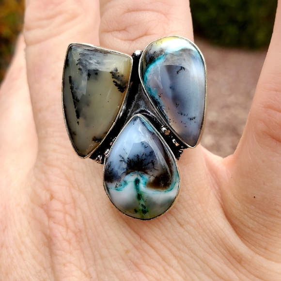 New Unique Multi Dendritic Opal 925 Silver Ring. - Picture 10 of 16